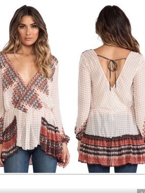 Free People Into The Mystic Flowy Boho Peasant Tunic Ivory Large